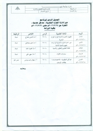 دورة إدارة الموارد البشرية بكلية الزرعه بمشتهر